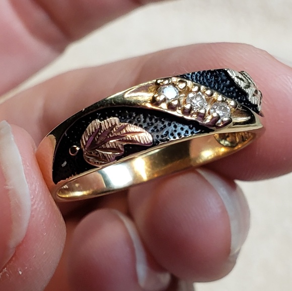 10k Diamond Black Hills Tri-Color Gold Enamel Ring - Picture 2 of 4